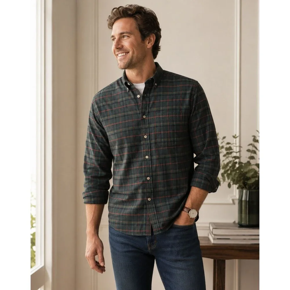 NWT J. Crew Shirt Slim Brushed Twill Flannel Top in Green Play Plaid Size L